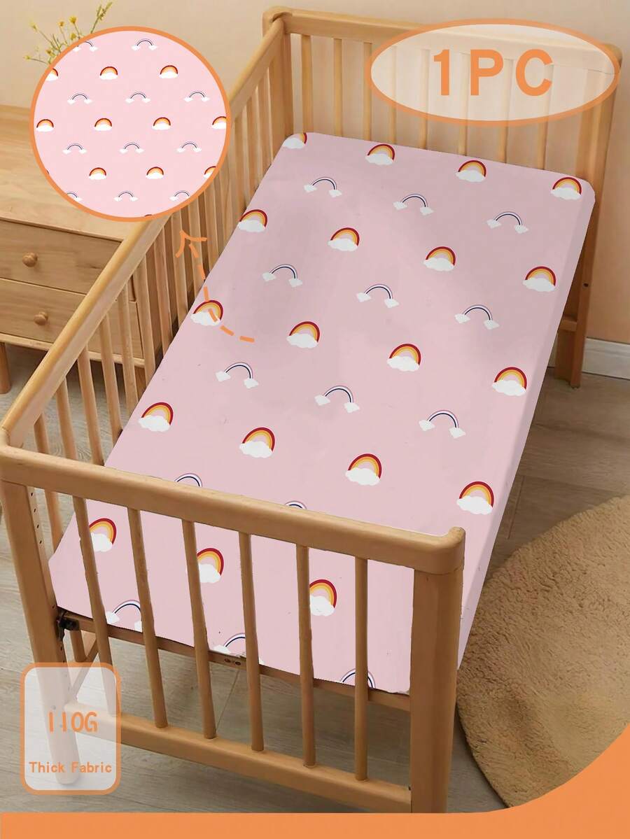 Sábana ajustable con estampado de arcoíris y nubes para niños - 1 pieza, 110G de espesor - Multicolor - Ver 1