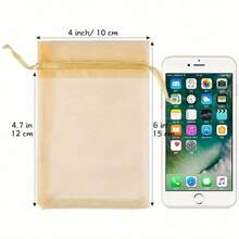 100pcs Gold Organza Gift Bags, 4x6 Inches Candy Mesh Drawstring Gift Bags For Christmas, Wedding, Party, Jewelry, Cosmetic, Transparent Lightweight Fruit Protection Bags