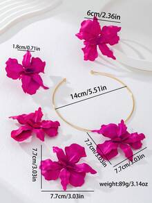 Bộ 5 món trang sức thời trang, vòng cổ, hoa tai, nhẫn, vòng tay kim loại màu hồng cánh sen cỡ lớn, phù hợp cho nữ, thích hợp cho mặc hàng ngày, đi nghỉ, tiệc tùng - Màu Hồng Tươi - Xem 4