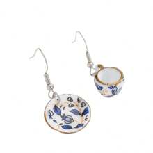 1 par de pendientes con diseño de taza y platillo de cerámica únicos, joyas de pendientes adecuadas para uso diario, festivales, fiestas, regalos