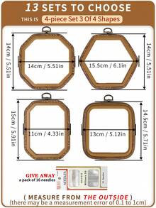 3pcs/Set Brown Premium PP & PVC Embroidery Hoops With Vintage Wood Grain Pattern, Durable Cross Stitch Frame With 16 Embroidery Needles - Brown - View 19