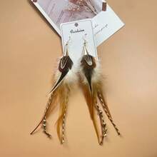 2pcs Colorful Natural Feather Long Earrings For Women - Turquoise - View 15