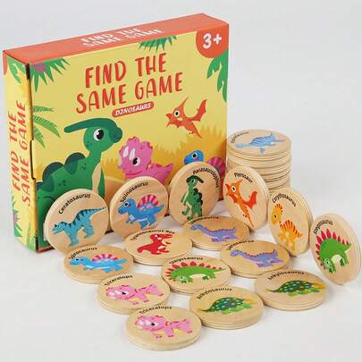 Kids Dinosaur Memory Game, Wooden Matching Puzzle, Educational Toy For Cognitive Development, Focus & Memory Training, Mixed Color Set