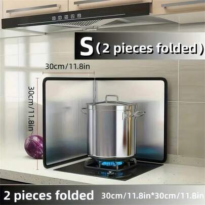 1pc Dual Panel Stainless Steel Splash Guard - Heat Resistant, Non-Stick Kitchen Stove Protector - Foldable Plates For Home, RV, Camping