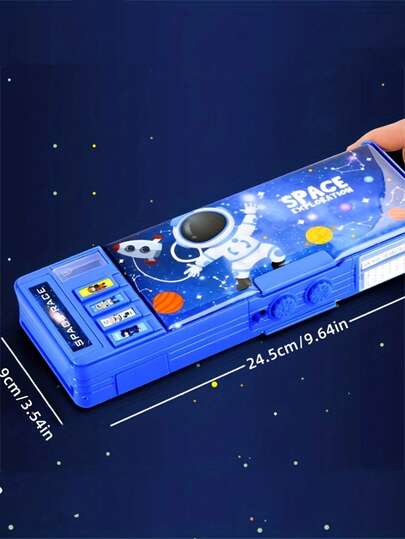 1pc Multifunctional Children Cartoon Stationery Box With Password Lock, High-Tech Smart Pencil Case, Automatic Double Layer Pen Bag, Surprising Gift For Girls