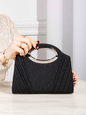 Women's Glittery Ruffled Shoulder Bag Convertible To Crossbody Chain Bag, Fashion Versatile Handbag With Simple Chain Hardware Design, Suitable For Party, Wedding, Prom, Banquet Occasions, Perfect Gift For Women