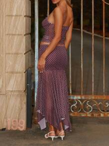 Two Piece Skirt Set For Women - 2 Pc Sleeveless Spaghetti Strap Pleated Tank Top Maxi Long Skirts Sets - 酒紅色 - 查看 2