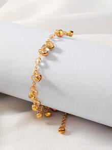 1pc Elegant Fashion Bell Micro-Inlaid Cubic Zirconia Bracelet, Adjustable Pull-Style Minimalist Luxurious Bracelet - Gold 1 - View 4