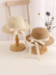 1pc Children's Cute Bow Straw Sun Hat, Fashionable Princess Beach Travel Sun Protection Woven Hat, Suitable For Everyday Wear