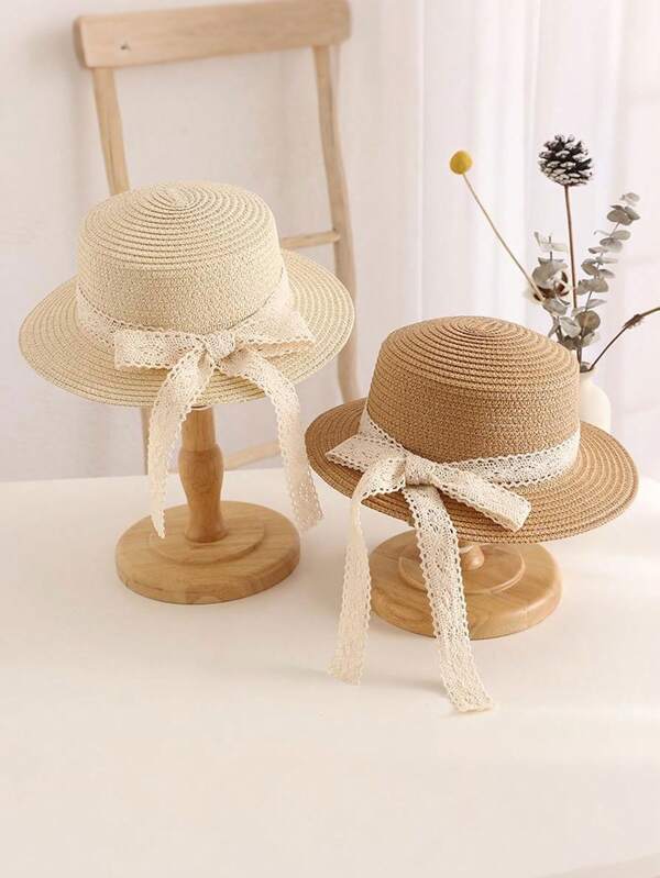 1pc Children's Cute Bow Straw Sun Hat, Fashionable Princess Beach Travel Sun Protection Woven Hat, Suitable For Everyday Wear