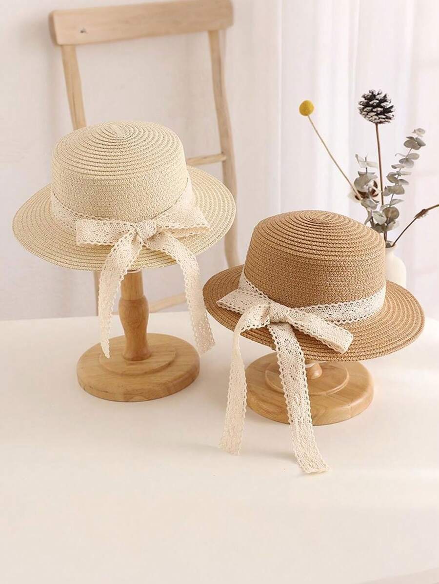 1pc Children's Cute Bow Straw Sun Hat, Fashionable Princess Beach Travel Sun Protection Woven Hat, Suitable For Everyday Wear