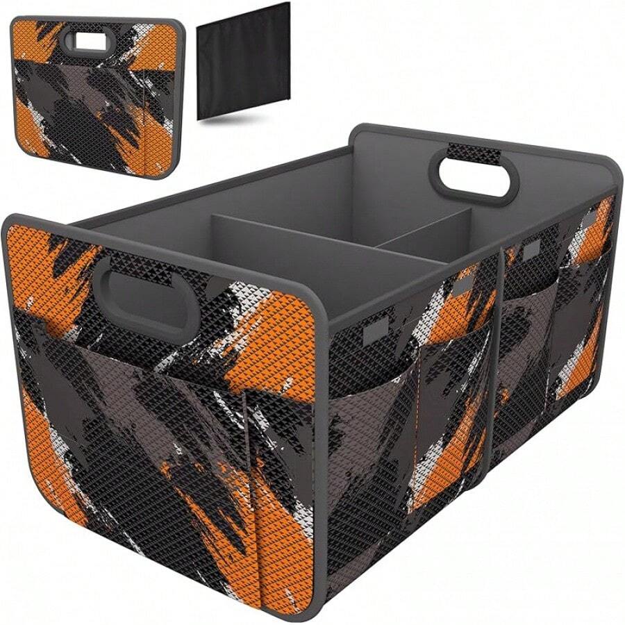 Homeve Car Trunk Organizer, Car Storage, Reinforced Handles, Collapsible Multi-Compartment Car Organizers, Foldable And Waterproof, 600D Oxford Polyester, Suitable Any Car, SUV,-Van, Black2025 - Black Orange - 查看 1