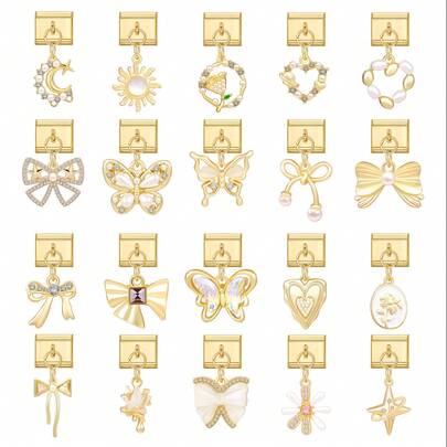 1件蝴蝶、心形、月亮和星星形状的未组装DIY手链、项链、戒指、脚链组件，金色吊坠，时尚精致的串珠手链模块