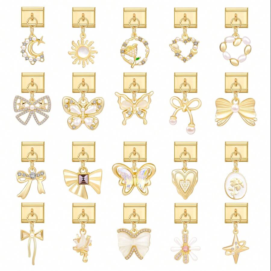 1pc Butterfly, Heart, Moon & Star Shaped Unassembled DIY Bracelet, Necklace, Ring, Anklet Components, Gold-Tone Pendant, Fashionable & Delicate Charm Bracelet Module