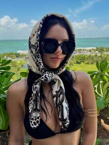 1pc Simple Printed Satin Square Scarf, New Spring Fashion Bandana For Women, Can Be Used As Belt,Bag Decoration,Ribbon,Headband Or Headscarf Bandana,Hair Band,Head Band Ideal For Dressing Up Your Look - Beige - View 6