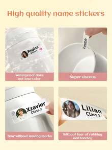 60pcs Personalized Customized Name Stickers, Supporting Photo And Text Customization, PVC Material Waterproof And Wear-Resistant, Suitable For Learning Tools Such As Books, Cups, Stationery Boxes, Stationery Bags, Pens, Erasers, Backpacks - Multicolor - View 6