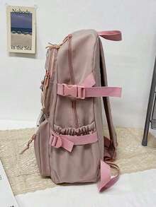 1PC Cute Women Backpacks Waterproof Multi-Pocket Nylon School Backpack For Student Female Girls Kawaii Laptop Book Pack Mochilas,School Bag,Portable,Laptop Compartment,Large Capacity,For Teen Girls Women College Students,College,Middle School,High School,Outdoors,Travel,Outings,Elementary School,Office, Street & Japanese Style Women Bag - 粉色 - 查看 5