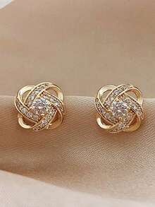 1 件时尚精致的几何设计耳环，简约优雅的耳环适合作为青少年的礼物，双面印花木质泪珠吊坠耳环适合女性日常佩戴 - 金色 - 查看 5