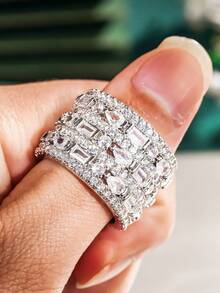 1pc Women's Charming Cubic Zirconia Ring, Suitable For Wedding, Engagement, Anniversary, Party Wear, Valentine's Day Gift - 5# - View 2