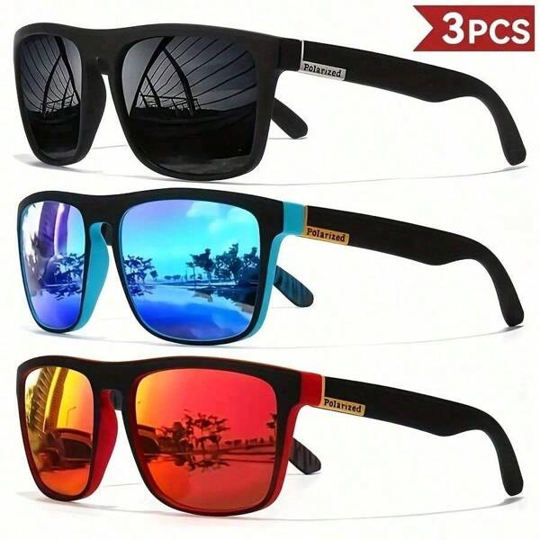 1/3 piezas Gafas de moda polarizadas cuadradas clásicas y fantásticas, adecuadas para hombres y mujeres en deportes al aire libre, fiestas, vacaciones, viajes, conducción, pesca, running y golf, como accesorios fotográficos