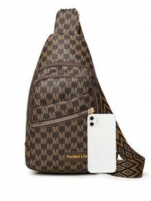 时尚百搭斜挎包，撞色胸包波西米亚风格肩带，运动健身背包，休闲户外手机和零钱包 - 棕色 - 查看 3