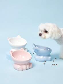 PETSIN 1只可愛陶瓷貓碗貓耳造型小型犬食品水碗寵物提高飲食器幼犬貓咪餵食用品 - 彩色 - 查看 3