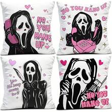 万圣节枕套，粉色不挂恐怖鬼魂设计抱枕农舍亚麻趣味万圣节装饰枕套沙发室内室外装饰房间装饰
