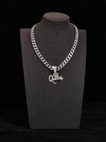 1pc New Stylish Hip Hop Diamond Encrusted "QUEEN" Pendant Necklace, Removable Fashionable Crown Queen Pendant - Versatile Gift For Women To Wear Casually Or To Parties