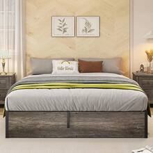 Full / Queen / King Size Lift Up Storage Bed Frame With Hydraulic Gas Lift - Rustic Grey Wood Platform, Large Underbed Storage - 灰色 - 查看 9