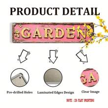 1 件复古粉色“花园”金属标牌，农舍风格家居墙面装饰，适合玄关或客厅，是乔迁新居礼物、花园装饰和趣味墙面艺术的理想之选。