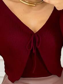 Women's Short Knitted Coat Long Sleeve, Stylish And Comfortable Autumn And Winter Fashion - Burgundy - View 4
