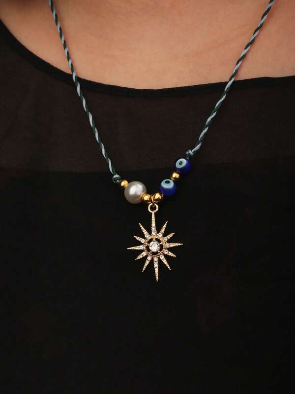 1 pièce Collier pendentif en forme d'étoile de mer avec strass, fait main, style de vacances pour le port quotidien à la plage