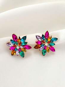 1 paire de boucles d'oreilles cloutées à forme de fleur ornées de strass à la mode pour femmes, boucles d'oreilles élégantes minimalistes pour le port quotidien, les rendez-vous, les vacances, le style décontracté