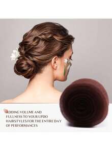 1 套发垫，用于盘发 | 丰盈发圈发髻制作器 | 海绵发垫和隐形盘发工具 | 包含发夹、U 型夹、深棕色、丰盈发垫、盘发填充物、丰盈工具、发夹、纯色尼龙海绵垫、隐形发髻助推器、女士发型工具、四季配饰 - 黑色 - 查看 3