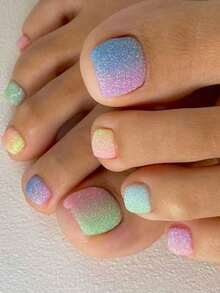 24 Pieces Of Colored Toe Nails, Blue, Purple, Yellow, Pink, Green, Pink Gradient False Nails, Summer Toe Nails, Nail Supplies Suitable For Daily Wear, Press On Toe Nails