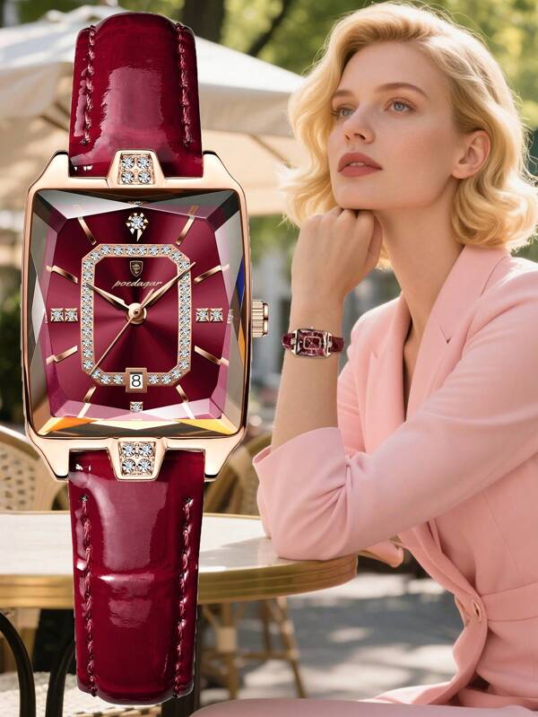 1pc Elegant Women's PU Leather Waterproof Luminous Quartz Wrist Watches For Women, Fashion Casual Female Watches With Date Display, Business Ladies Watch For Work Occasions, Women's Gifts