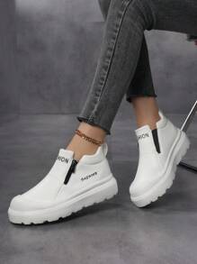 Women's Fashionable Solid Color Large Toe Box Casual Sneakers - With Side Zipper Design - Suitable For Daily Wear