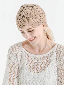 1 Stück handgefertigte atmungsaktive, gehäkelte Damenmütze mit Blumen- und Strass-Dekor, eleganter und leichter vintage gestrickter Beanie-Hut, modischer und vielseitiger Stil und Farbe werden zufällig versendet, für Frühling/Sommer