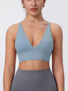 Women's Solid Criss Backless Padded Sports Bra, Pickleball & Tennis Clothes Fall, Sports Bra Women, Adjustable Strap Wireless Sports Bra, Back-To-School Clothing, Ladies Sportswear, Fallfreshness, Birthday Gifts Top - Multicolor - View 8