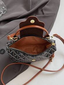 Women's Fashionable And Casual Versatile Contrasting Fabric Dumpling Bag,Minimalist Nylon Square Bag Women Hand Bag, Fashion Handle Purse, Retro Style Handbag With Removable Strap,Handbags For Teen Girls Women College Students,Rookies & White-Collar Workers Perfect For Office,College,Work ,Business,Commute - Black - View 6