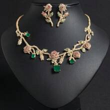 1set/3pcs High-Quality Rose Flower Shaped Earrings + Necklace Jewelry Set For Women, Personalized Design Jewelry Suitable For Women's Festival Parties, Gift, Matching Best Friends, Graduation Season (Multiple Colors Available)