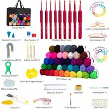 126 pièces Set de crochet pour débutants, comprend un fil acrylique à 100%, des crochets à tricoter et un sac de rangement noir, un kit de crochet ergonomique et portable, convient à tous les débutants (accessoires et couleurs de fil aléatoires)