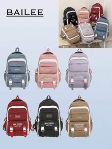 BAILEE Mochila con cremallera de color sólido, de gran capacidad, multicapa, elegante y deportiva, para deportes casuales, salidas diarias e ideal para regalos. - Multicolor - Ver 4