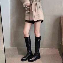 Cowhide Leather Version * Genuine Leather Thick Sole Over The Knee Boots Women 2025 New Fashion Lily Shopping Party Gift Valentine's Day Birthday Gift Mother's Day Narrow Brown Boots Boots Knight Shoes Women Fashion Boots - 黑色 - 查看 2
