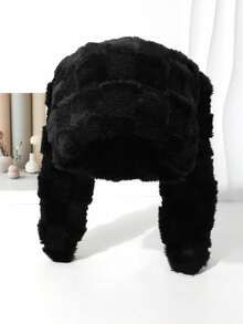 1 件女士独特设计师可爱兔耳菱形渐变蓬松帽，温暖人造毛皮帽，针织帽，时尚百搭大头围讨人喜欢的便帽，秋冬 - A - 查看 13