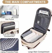 Large Travel Backpack Carry On Flight Approved Mochila De Viaje Personal Item Travel Bag Backpacks For Men Women Carry On Backpack For Airplanes 18x14x8 Inches Travel Bag Beige With Brown - 米色 - 查看 7