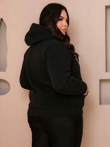 PLUS SIZE WOMEN'S BLOUSE WITH ZIPPER, POCKETS AND FUR - Champagne - View 3