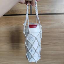 1 Handwoven Reusable Cylindrical Mesh Bag - Multicolorful Beverage And Coffee Cup Holder, Suitable For Beach, Picnic, Travel - Decorative Gift For Friends, Family, And Classmates, Picnic Essential, Artistic Craftsmanship, Reusable Produce Bag - Xanh đậm - Xem 5