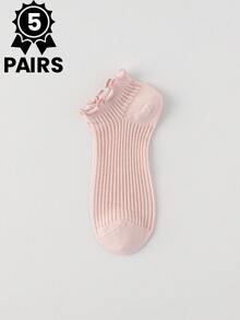 5双/7双女士蕾丝边薄款踝袜，夏季透气短袜，可爱时尚纯色卷边女士短袜