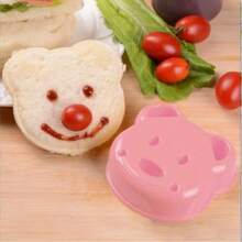 1pc Cartoon Bear Shaped Plastic Sandwich Cutter, Breakfast Baking Food Kitchen Tool, Essential For School Lunch Box, Rice Ball Mold - Pink - View 1